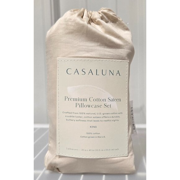Casaluna 600 Thread Count Cotton Sateen Off White 2 King Pillowcase Set 20 x 40 - Picture 2 of 6